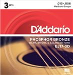 D'Addario EJ17 3D Phosphor Bronze Acoustic Guitar Strings Medium 3 Pak